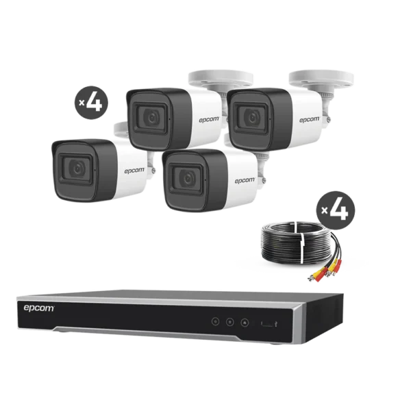 Kit TURBOHD EPCOM 5 Megapíxel / DVR 4 Canales / 4 Cámaras de 5 Megapíxel con Micrófono Integrado / 4 Cables 18 Metros / Fuente de Poder Profesional - B50-KIT-MIC - B50-KIT-MIC