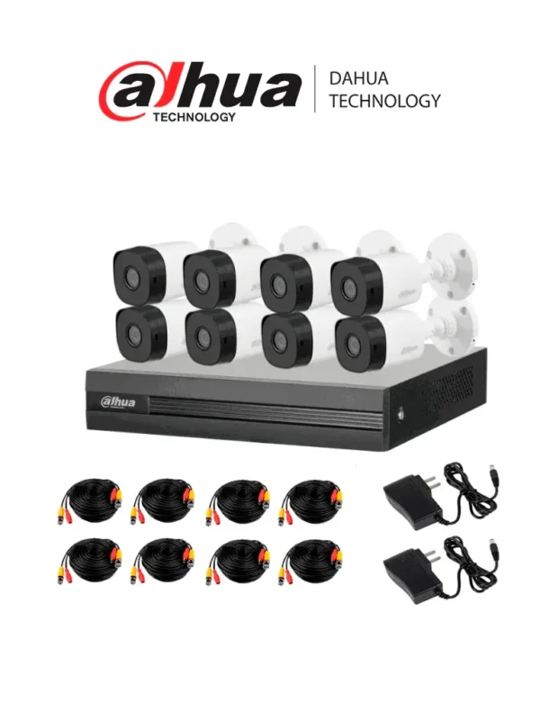 Kit de 8 cámaras DAHUA de 2 Megapíxeles DVR Cooper-I WizSense Con IA H.265+ 8 Cámaras B1A21 1080p 8 Canales + 2 IP o Hasta 10 Canales IP 4 Canales SMD Plus Búsqueda de Humanos y Vehículos