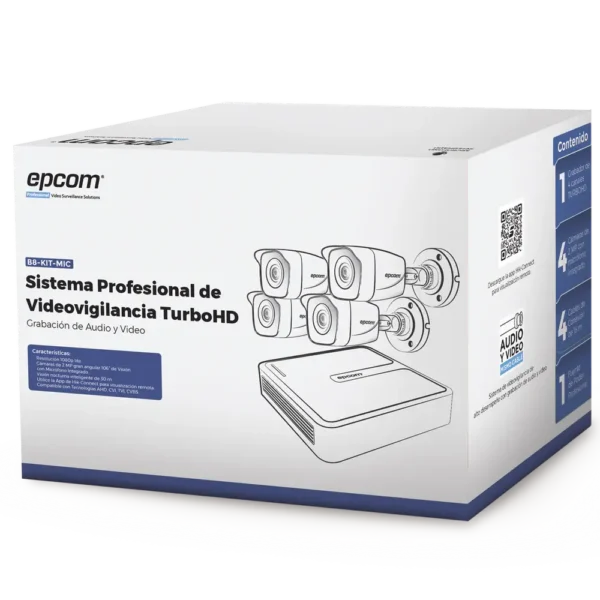 KIT 4 cámaras EPCOM (MICRÓFONO Integrado) metálicas 1080p Lite / DVR 4 canales