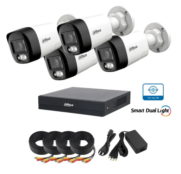 Kit 4 cámaras DAHUA audio 2 vías 2mp 1080p dual light coaxiales 20m DVR 4 canales Dahua