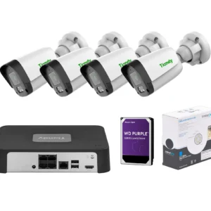 Kit de 4 Camaras Tiandy 4mp colormaker / Incluye DD 2TB y 100m de cable UTP / NVR Tiandy 4 Canales 4 entradas IP POE/ 4 Cámaras Bala Lente Fijo 4MP IP - 2.8MM - IR 30M - Micrófono - POE - IP67