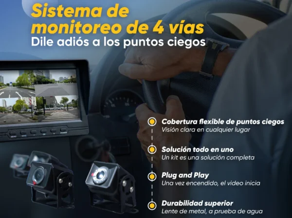 Sistema de Monitoreo Local / 4 Cámaras 1080p para Exterior (IP68) y Pantalla LCD de 7" a Color / Memoria Micro SD de 64 GB (Expandible a 512 GB) / Soporta Cambio de Cámara al Dar Reversa al Vehículo / Accesorios de Instalación AE-VD2501A-A - Image 5