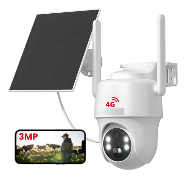 Camara De Seguridad Solar de 4G SIM Solar Panel Con Audio Bidireccional Alarma Notificaciones Color Blanco
