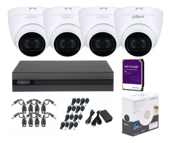 Kit 4 Cámaras DAHUA 5mp Wizsense Starlight Mic Dvr 8ch HDD Purple 1TB