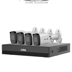 Kit de 4 Camaras SAXXON  HDCVI 1080P 4 Cámaras B20M de 2.8mm con Campo de Visión de Hasta 100° Grabador Soporta Hasta 5 Canales IP y Detección de Movimiento Inteligente Cámaras Fabricadas en Metal de Alta Calidad- SUA-KIT/XVR1E04-I/4-B20M-0280B