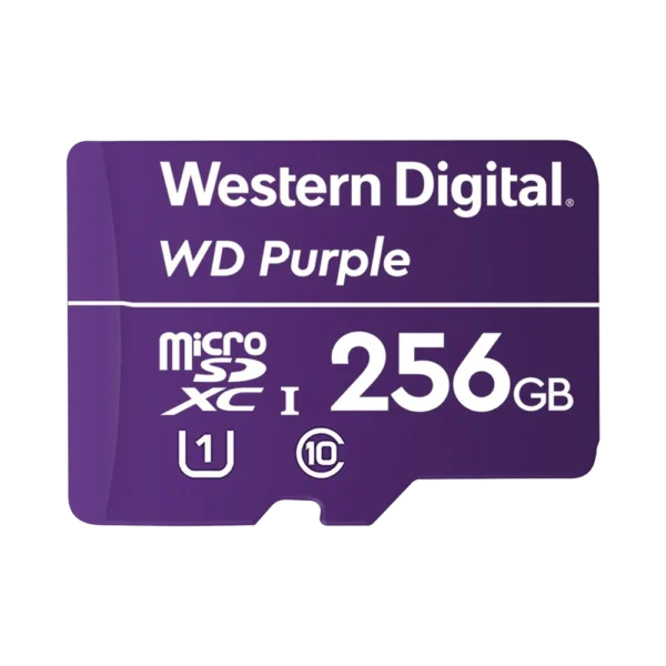 Memoria microSD de 256 GB PURPLE, Especializada Para Videovigilancia, 10 VECES MAYOR DURACIÓN - WD256MSD