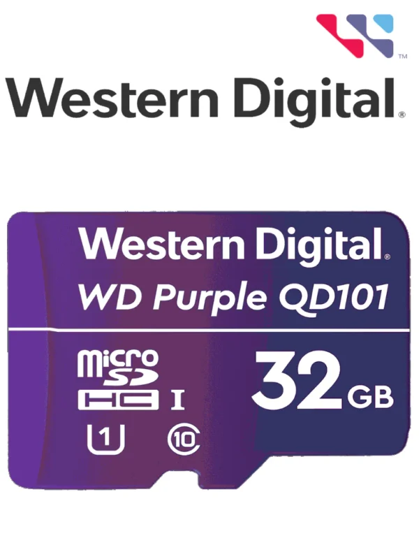 WESTERN WDD032G1P0C Memoria de 32GB Micro SDHC Linea Purple Clase 10 U1 Lectura 50MB Escritura 40MB Especializada para Videovigilancia - WDD032G1P0C