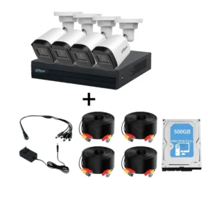 Kit de 4 Camaras DAHUA de 2 Megapíxeles +500gb / DVR Cooper-I WizSense con IA/ Compresión H.265+/ 4 cámaras B1A21NU028B/ 4 CH + 1 IP o hasta 5 IP/ Incluye 4 Cables DH-PFM942I-20-5/ SMD Plus y Búsqueda de Humanos