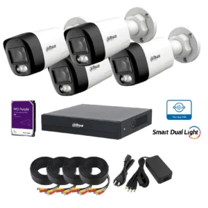 Kit 4 cámaras audio 2 vías 2mp 1080p dual light coaxiales 20m DVR 4 canales Dahua DD 1TB