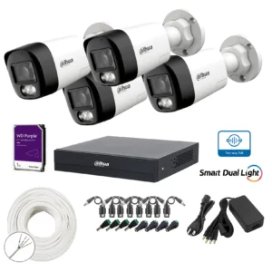 Kit 4 cámaras DAHUA audio 2 vías 2mp 1080p dual light transceptores 100m UTP DVR 4 canales Dahua DD 1TB
