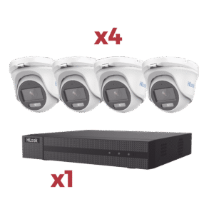 KIT 4 cámaras HILOOK 2 Megapíxel (1080pLite) / AcuSense Lite / Audio por coaxitron / 1 Bahia de disco duro / 4 Cámaras Metálicas / 2 Megapíxel tipo domo / ColorVu Lite + Micrófono Integrado
